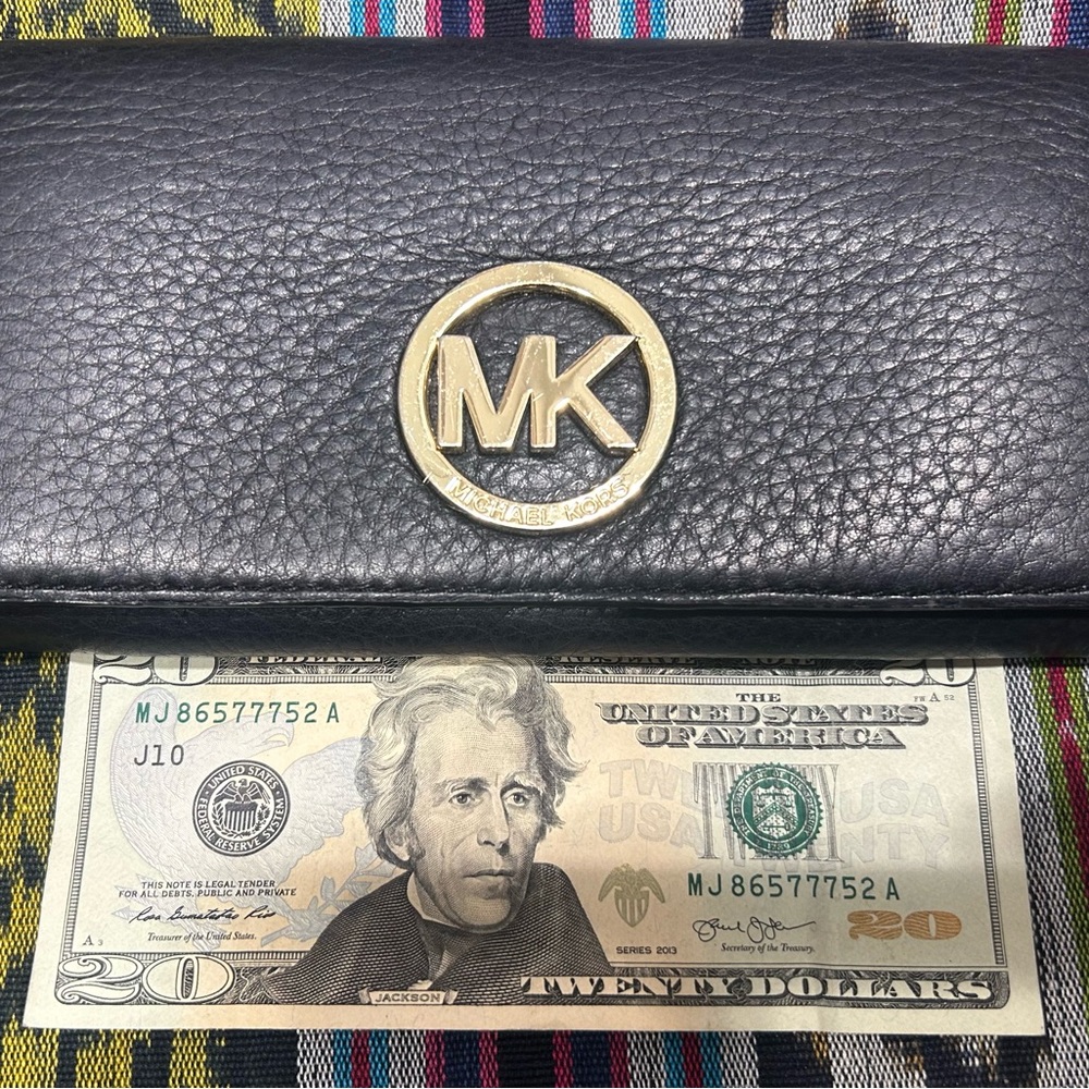 Michael Kors Black Wallet with Gold Emblem